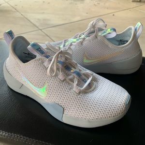 Nike White Athletic Shoes with Iridescent Accents